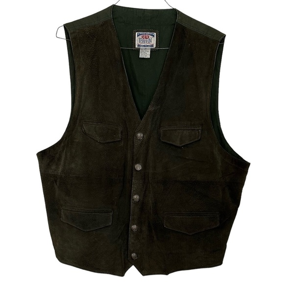 First Class New Terrain Vest Vintage Leather Dark Green Snap w/ Pockets Size 2X - Picture 1 of 10